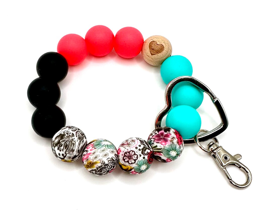 Silicone Beaded Keychain Bracelet/wristlet Beaded Keychain Etsy
