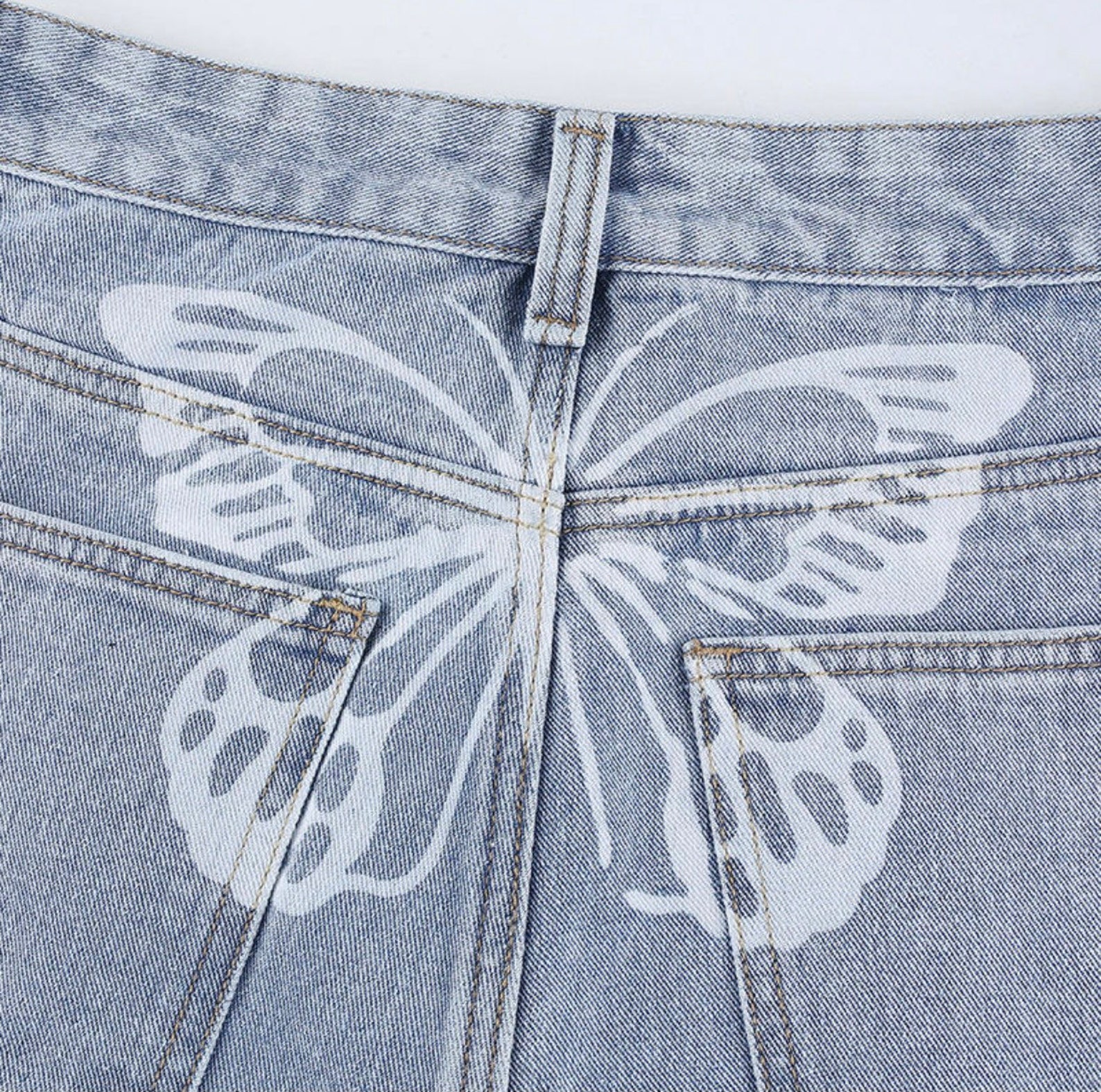 Y2K Inspired Butterfly Print Detail Denim Jeans Vintage High Etsy
