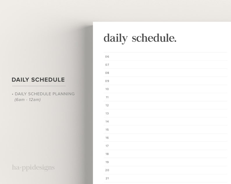 Daily Schedule Printable – A4 & Letter Size – Minimalist Daily Planner ...