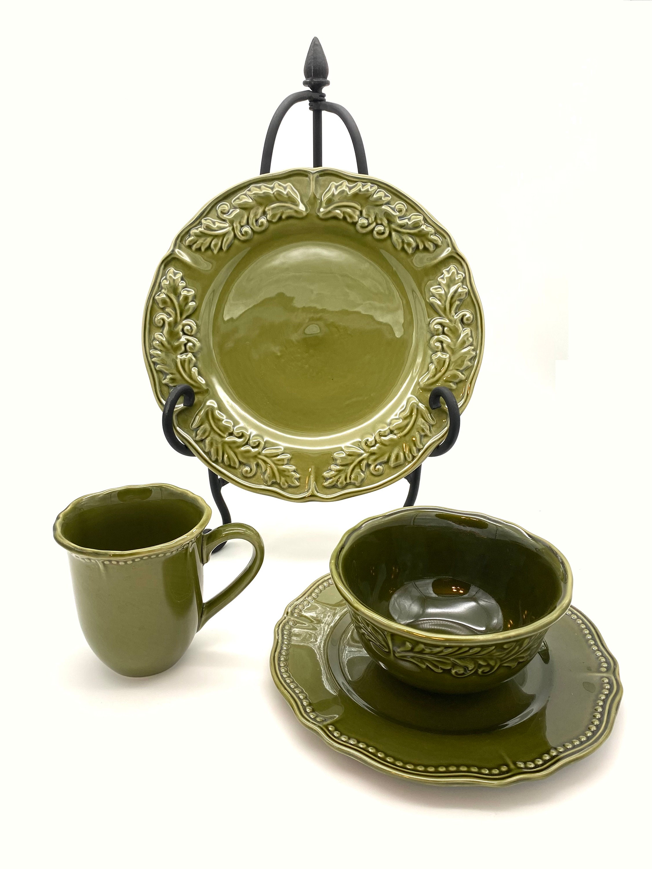 16piece JC Penney Amberly Dinnerware Set, Stoneware, Olive Green Etsy