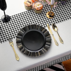 Antique Black Charger Plates with Gold Scalloped Rim
