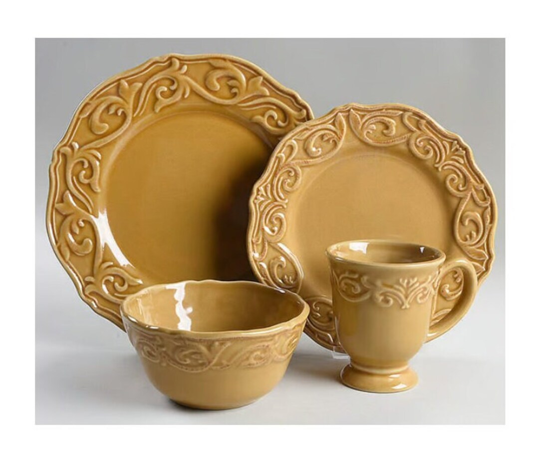 16piece Dinnerware, Stoneware, Jcpenney, Chris Madden Corvella, Gold Etsy