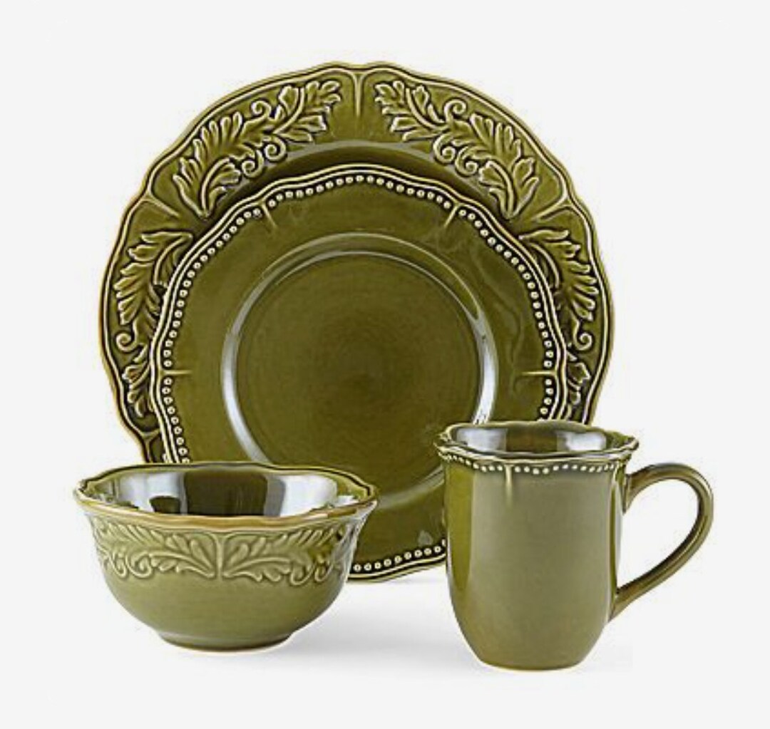 16piece JC Penney Amberly Dinnerware Set, Stoneware, Olive Green Etsy
