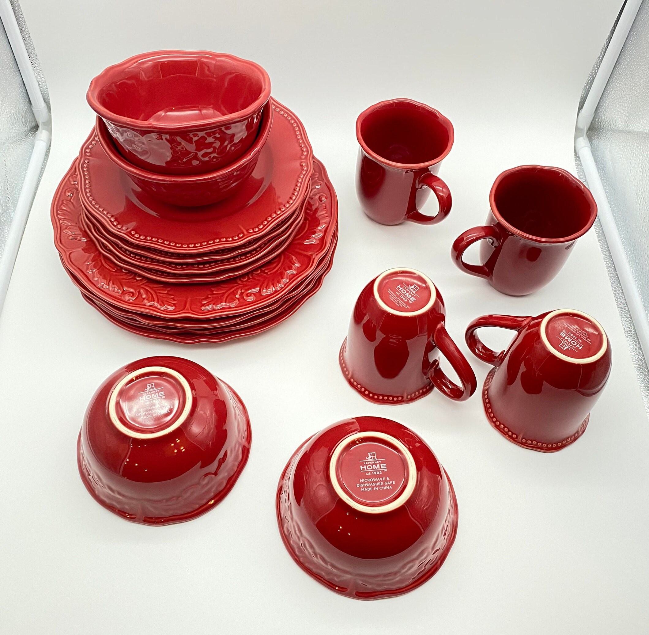16piece JC Penney Amberly Dinnerware Set, Stoneware, Cranberry Red Etsy