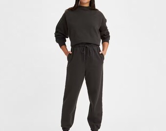 Organic Cotton Sweatpants, Drawstring Waist, Black, XL