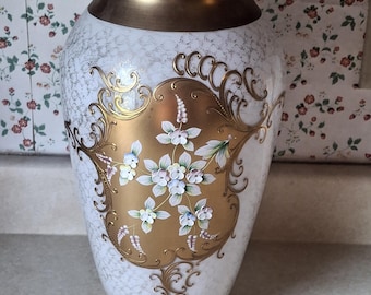 Vintage Bohemian Glass Vase with Gilt and Floral Enamel decoration
