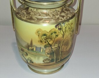 Antique Nippon Vase with scene of castle on it