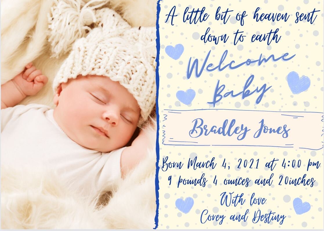 Boy Birth Announcement Template Digital Template Canva Etsy