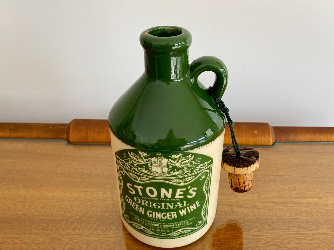1980s STONES Original Green Ginger Wine Glazed Pottery Jug Etsy