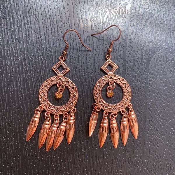 Rose gold earrings, Boho dangle earrings, Vintage drop earrings, Statement earrings, Indian tassel earrings, Antique tribal earrings