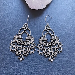 Silver chandelier earrings, Boho chandelier dangle earrings, Vintage silver earrings, Bohemian statement earrings, Boho earrings for women