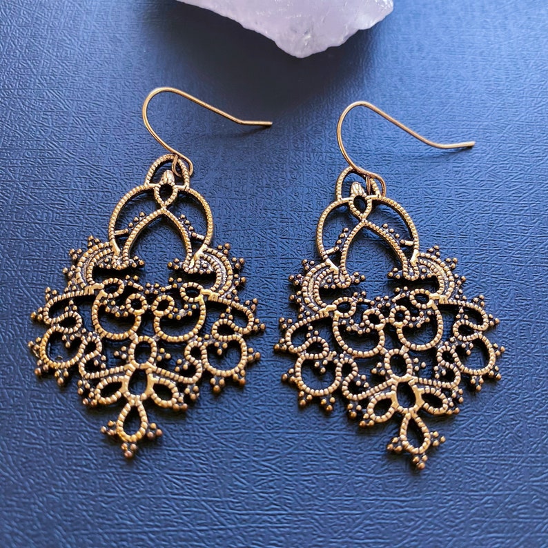 Gold Linear Swirl Wire Earrings - Chandelier Dangle, Infinity Design, Hypoallergenic For Women - View #10