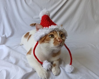 Santa Hat for Cats and Dogs, Christmas Hat with Ear Holes and Fluffy Pompom for Pets, Holiday Cat Accessories, Cute Gifts for Cat Mom