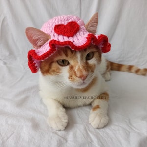 Herz-Design-Katzen- und Hundehäkeln-Eimer-Hut, rosa und rotes nettes Haustierzusätze, Valentinstaggeschenk