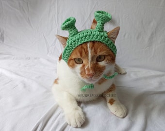 Bandana ispirata a Shrek per cani e gatti, cappello da orco, fascia con orecchie verdi, accessori per animali all'uncinetto con fori per le orecchie, costume di Halloween per gatti