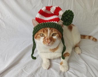 Elfenhut für Katzen und Hunde, Weihnachtsaccessoires, Haustierhut, lustige Elfenhäkelmütze, Geschenk für Weihnachten, perfektes Weihnachtsgeschenk