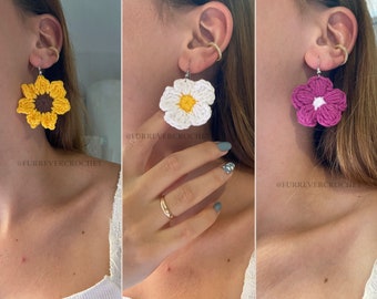 Flower Crochet Earrings, Sunflower, Daisy, Puff Flower Fashion Accessories for Women, Cute Gifts for Girls,