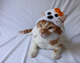 Gorro de fantasma con lazo, bonito gorro de ganchillo para gatos y perros, accesorio para fotos de Halloween, decoración de Halloween, divertidos regalos de Halloween, gorro Boo