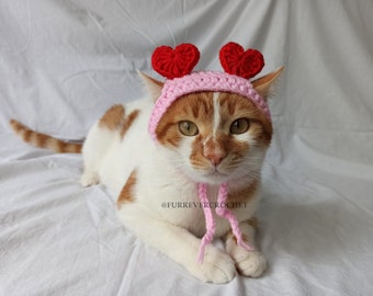 Heart Bandana for Cats and Dogs, Valentine's Day Cat Accessories, Crochet Gifts, Cute Pet Accessories, Pet Headband