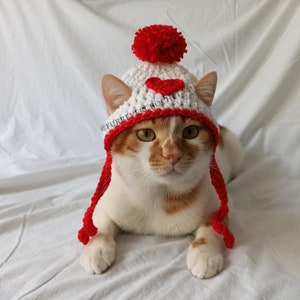 Heart Hat for Cats and Dogs, Valentines Day Crochet Cute and Fun Pet Accessories with Pompom