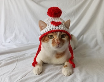 Heart Hat for Cats and Dogs, Valentines Day Crochet Cute and Fun Pet Accessories with Pompom