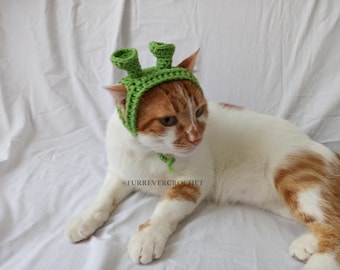 Light Green Shrek Bandana for Cats and Dogs, Ogre Hat, Funny and Cute Headband, Crochet Pet Hat with Ear Holes, Halloween Costume for Cats