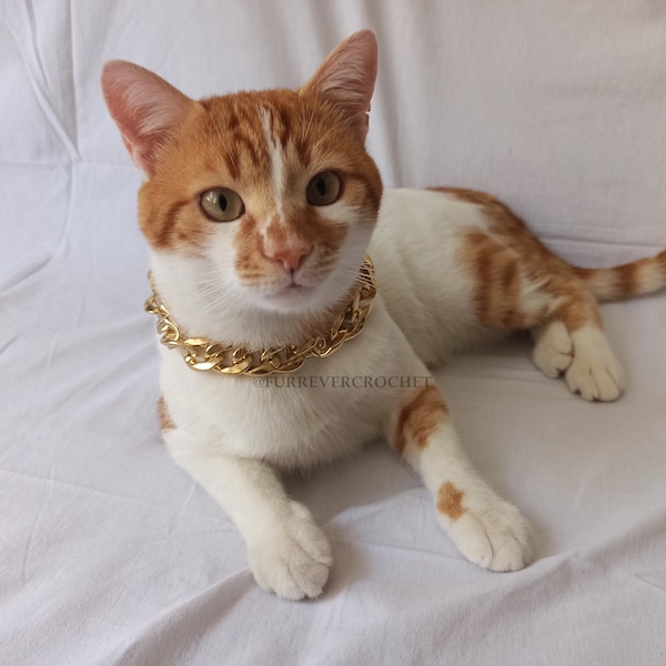 Gold Color Chain Collar for Cats and Small Dogs, Bold Look Pet Necklace, Lightweight Pet Accessories, Cute Gifts for Dog Mom and Cat Owners