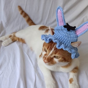 Eeyor Crochet Bucket Hat for Cats and Dogs, Winnie The Pooh Inspired, Blue and Pink Donkey, Ear Holes Hat, Fun Photo Prop for Pets, Gift
