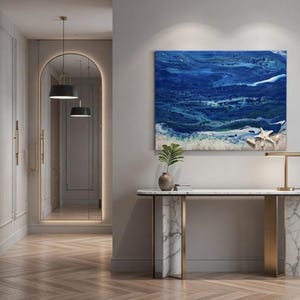 オーシャンフルイドアートキャンバス、フロリダの貝殻、モダンマリンペインティング（22 x 28インチ）抽象表現主義
