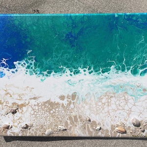 Seascape Acrylic Painting with Shells: Coastal Home Decor (11x14 Inches)