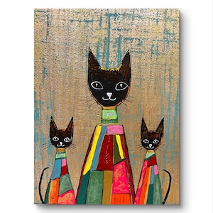 Original artworks paintings cats, Home decor. Wall Art , cats painting. Gift art. Art  decor cats, painting in the nursery.Cats Abstraction