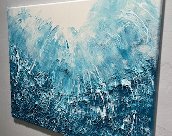 テクスチャード抽象画：青と白のアクリル壁アート、16x20インチ - Etsy