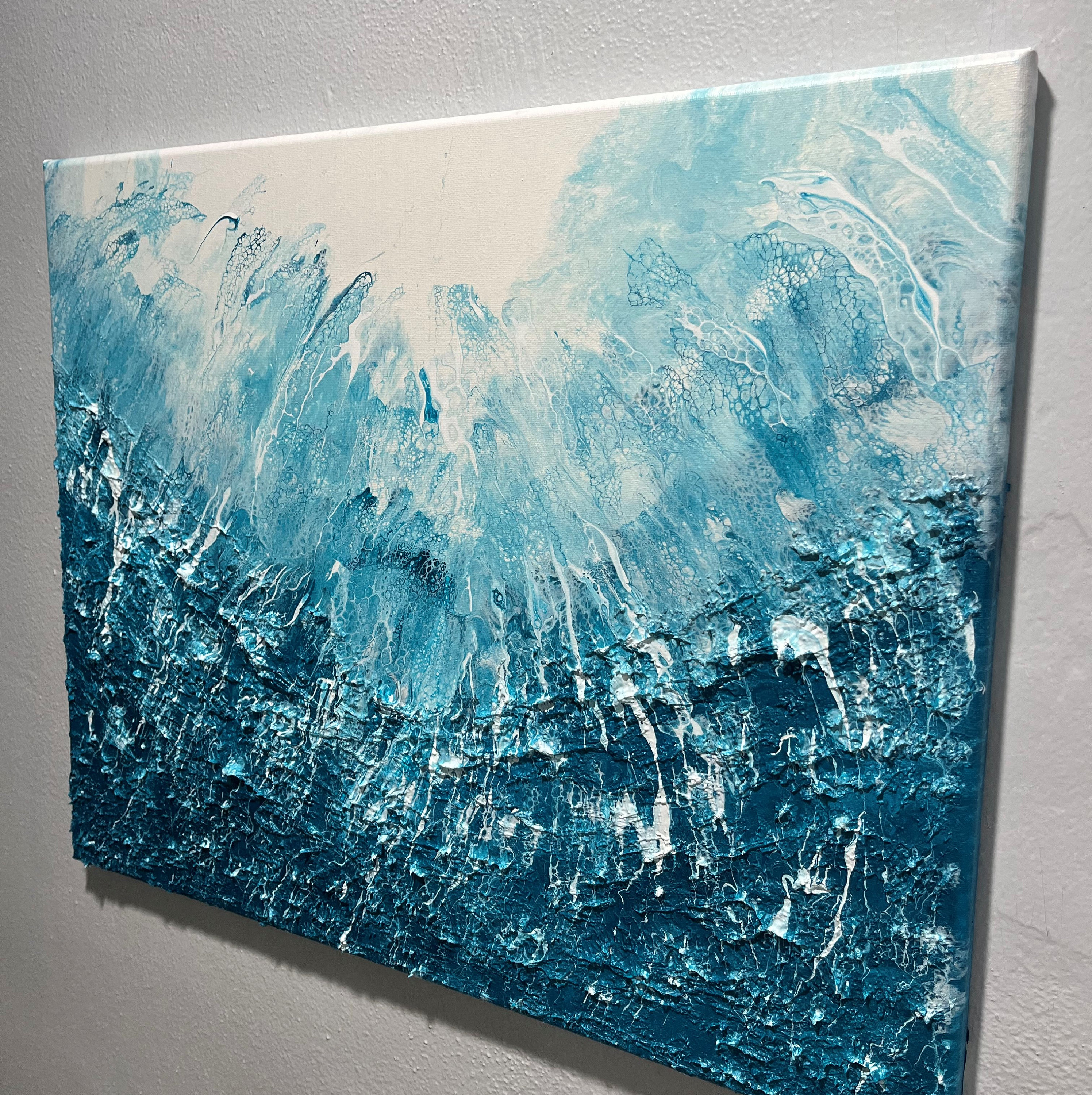 テクスチャード抽象画：青と白のアクリル壁アート、16x20インチ - Etsy
