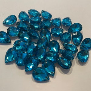Aquamarine - DROP Glass Sew on Rhinestone 35 pcs 10x14 mm sew-on drops for clothes and jewelry.