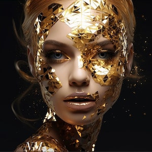 Gold Leaf Woman Face Art Print: Modern Salon Decor (Digital Download)