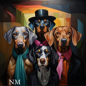 Pet portrait. Dog Quartet. Art Dog  Print. Dogs  Art Canvas, Wall Art, Dog Canvas, Pet gift