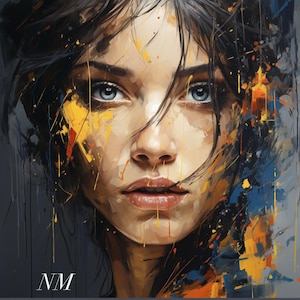 Woman Face Art Print: Acrylic Watercolor Portrait (Digital Download)