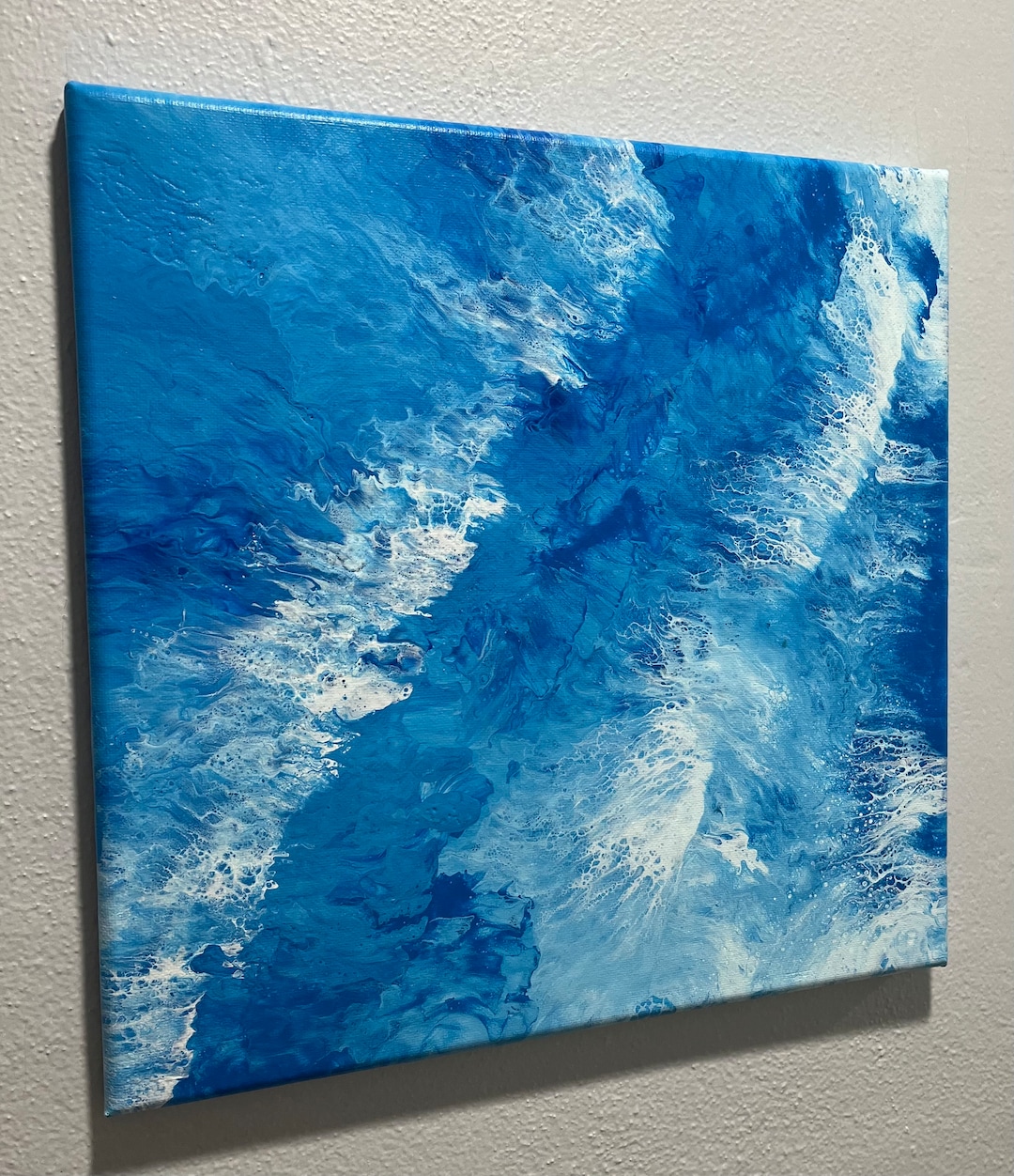 Abstract Ocean Painting: Blue Acrylic Art on Canvas (12x12 In.) - Etsy
