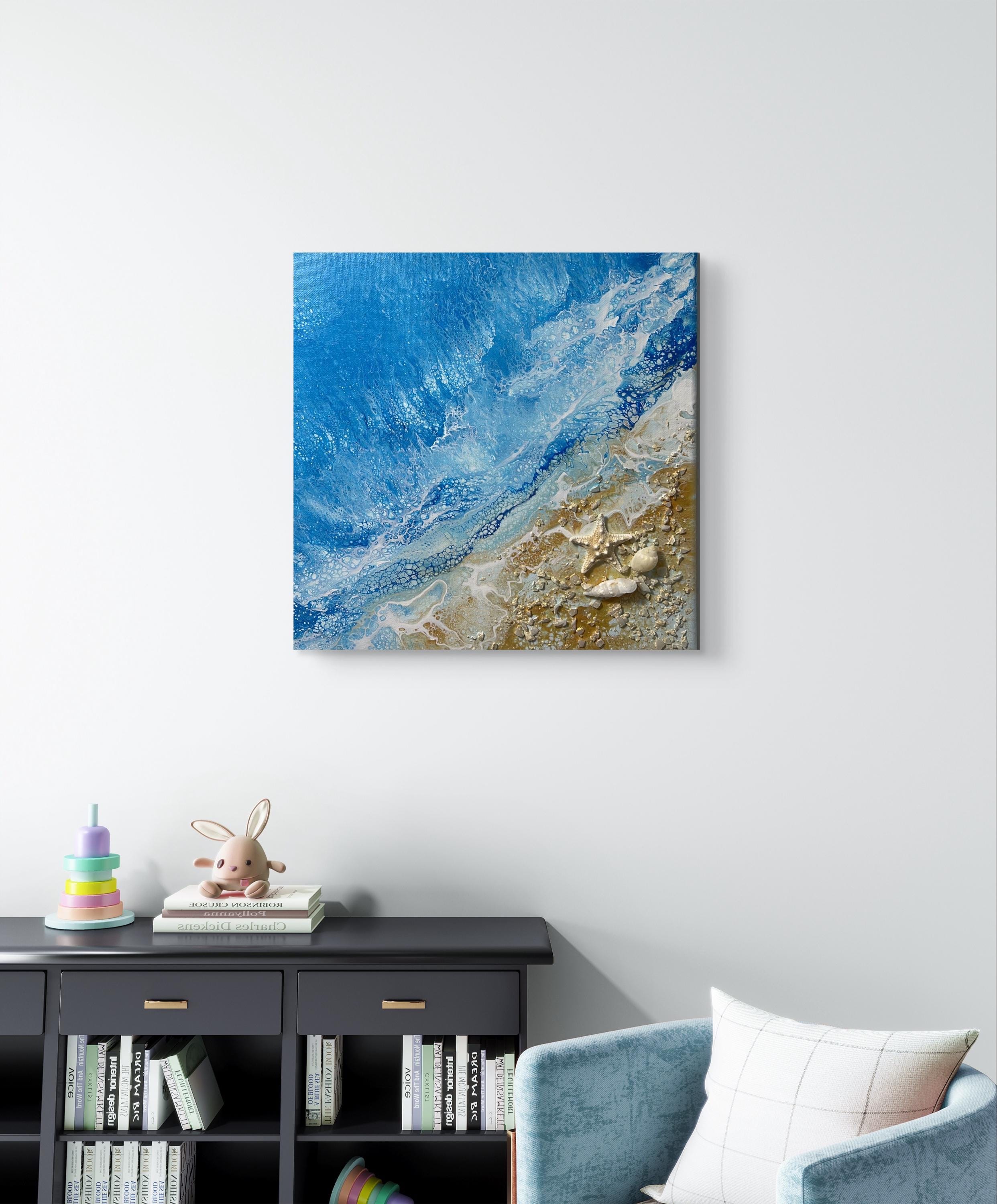 Original Seashell Painting on Canvas: Florida Beach Decor, 12x12