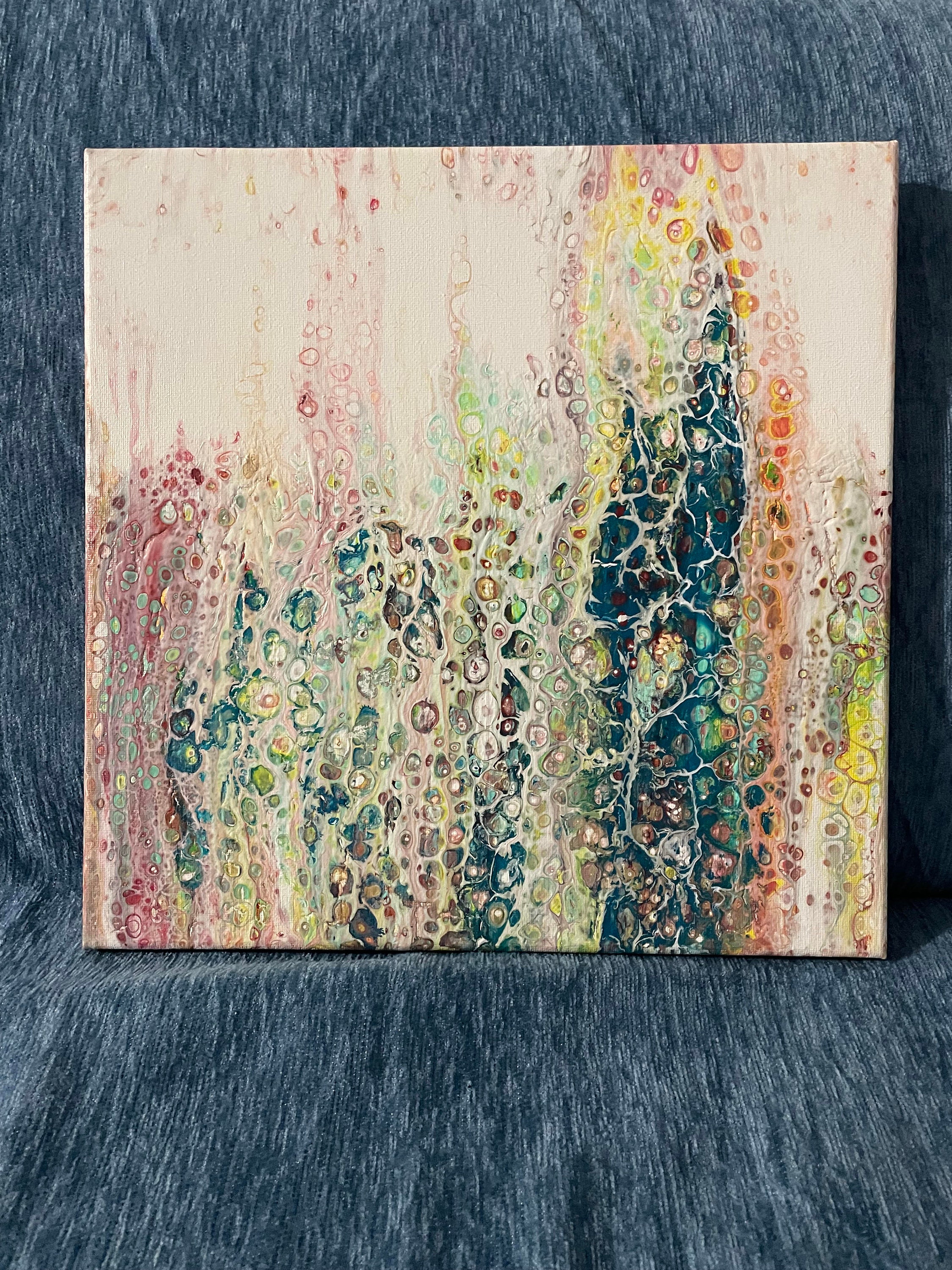 流動的な抽象画：モダンアクリルアート、12x12 キャンバス - Etsy 日本