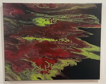 Rot-schwarzes Fluid-Art-Gemälde: Strukturierte abstrakte Leinwand (16 x 20 Zoll)