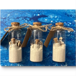 1 bottiglie di vetro con sabbia e conchiglie di Siesta Key, bomboniere per matrimoni in Florida, decorazioni per la casa, regalo per la spiaggia. Souvenir del mare