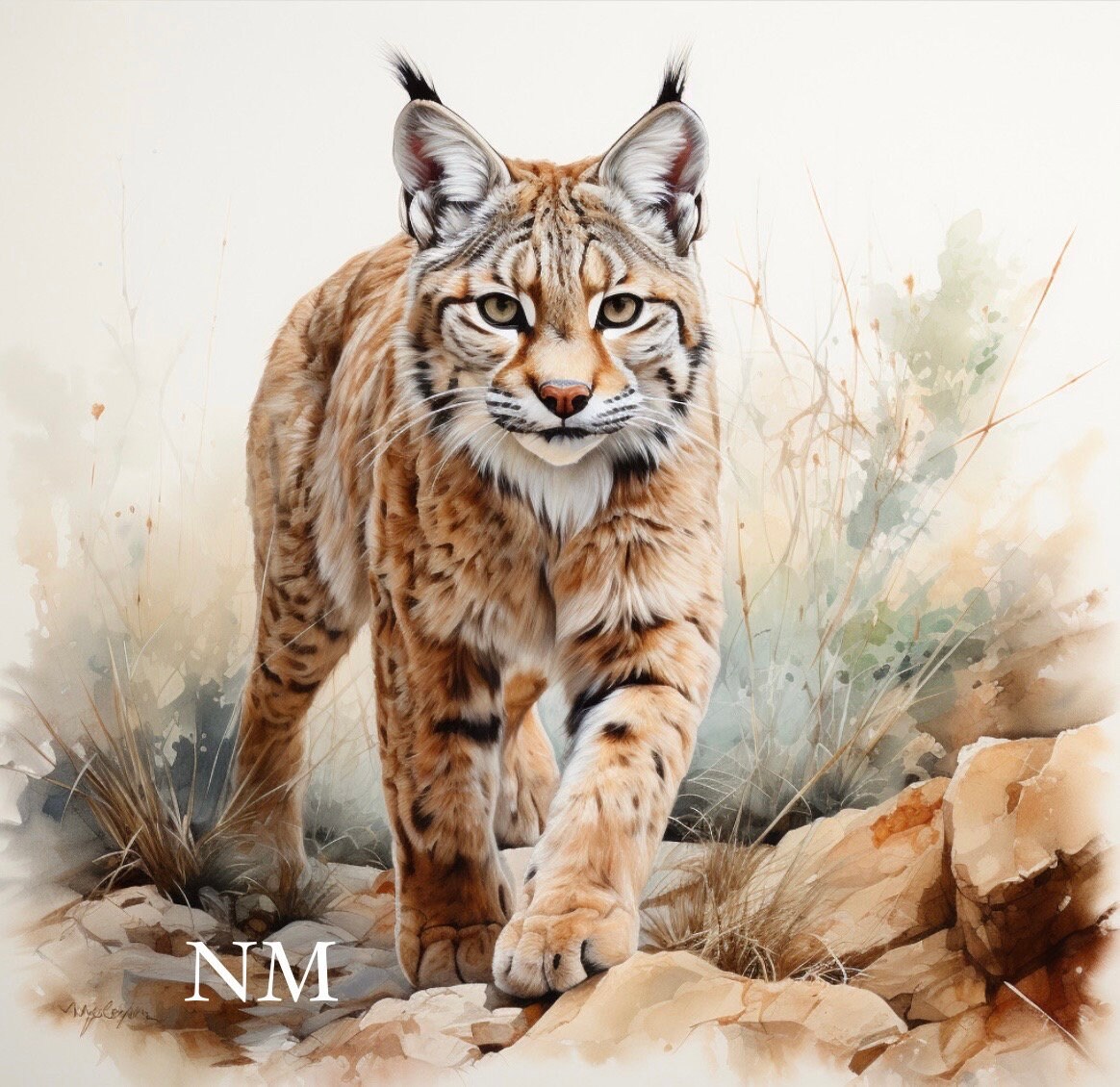 Young Lynx Portrait Print: Earthy Tone Forest Wall Art (digital