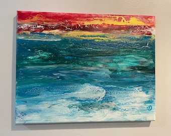 Original Abstract Seascape Painting: Textured Acrylic Art, 11x14