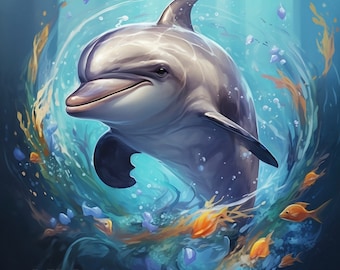 Colorful Dolphin Art Print: Marine Life Wall Decor (Digital Download)