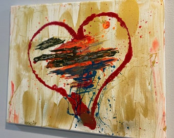 11 x 14 peinture coeur abstrait décoration murale petit cadeau original art abstrait coeur cadeau