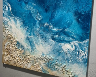 Original Seashell Beach Painting: Mixed Media Acrylic Art (16x20