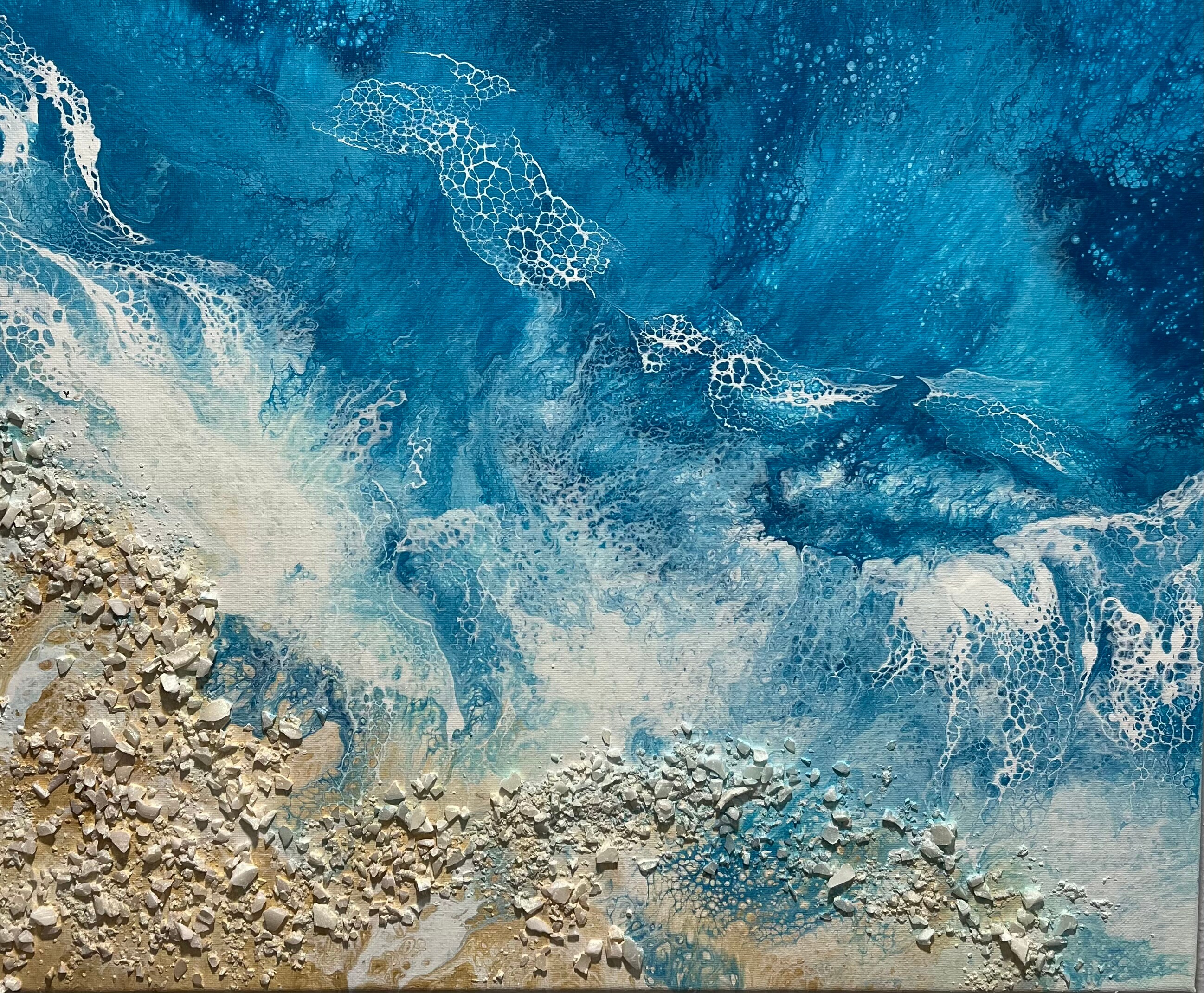 Original Seashell Beach Painting: Mixed Media Acrylic Art (16x20