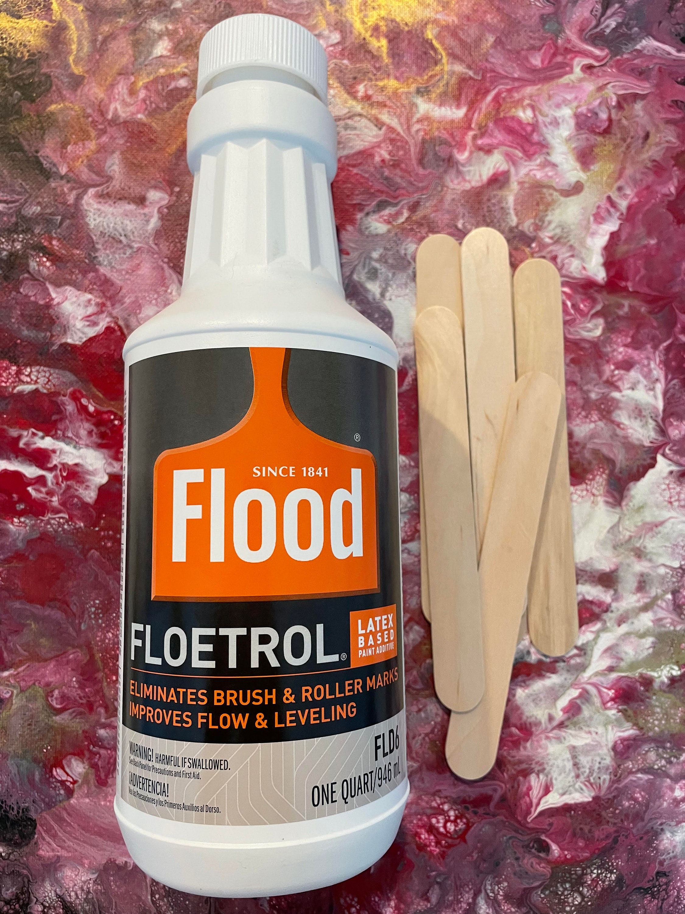 SHOPUS  Floetrol For Acrylic Paint Pouring Kit, Flotrol Acrylic Pour Medium  Additive, 16 Acrylic Pouring Paints, 20 Pixiss Wood Mixing Sticks