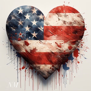American flag, Hearts ART  Print Home Decor Wall Decor. Mug Poster. Bag Print . Hearts ART. Poster. Painting. Gift ART